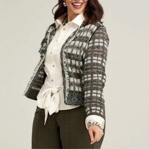 Cabi Fringe Plaid Cardigan